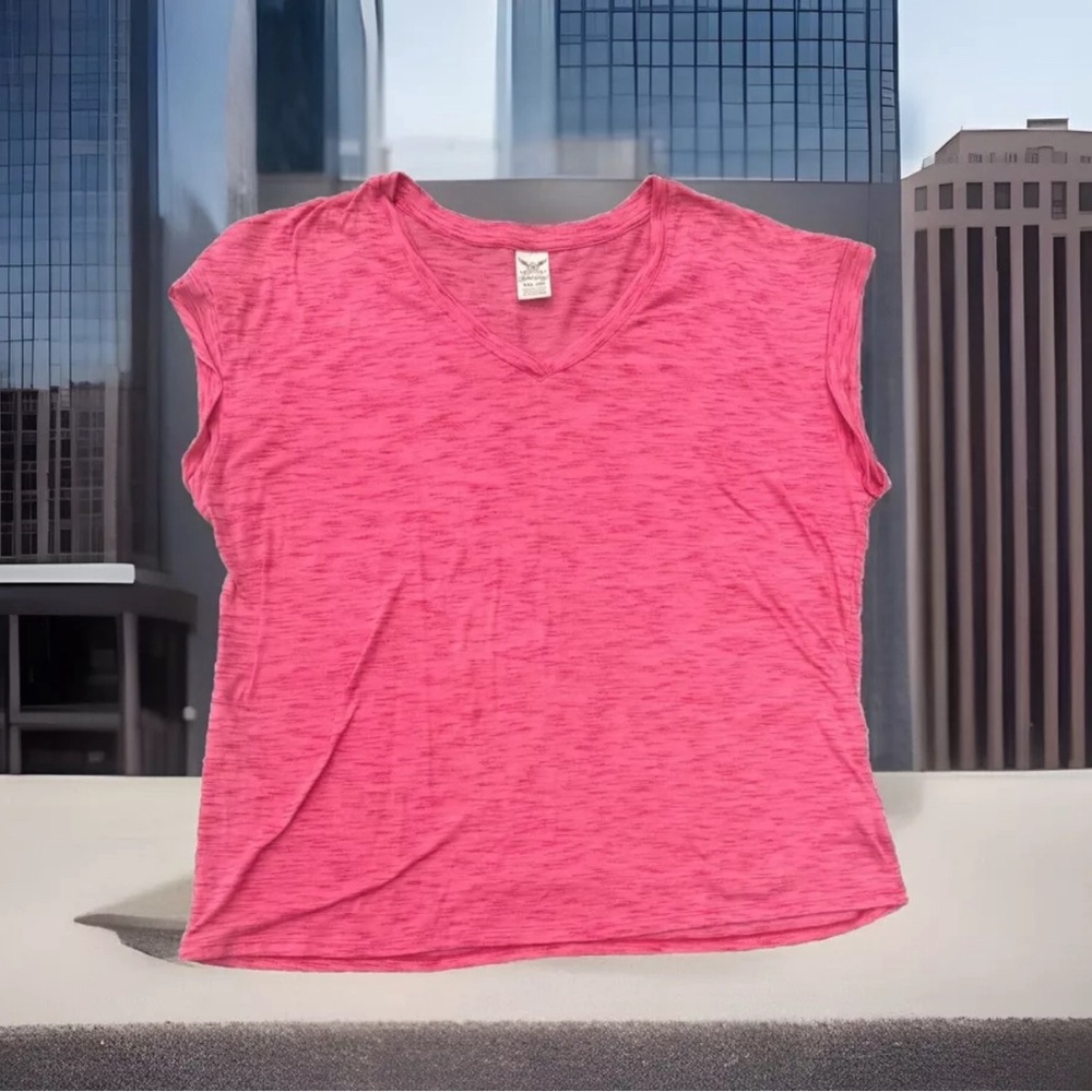 Faded Glory Women's Pink T-shirt V-Neck Short Sleeve Salmon Size L Lg 12-14